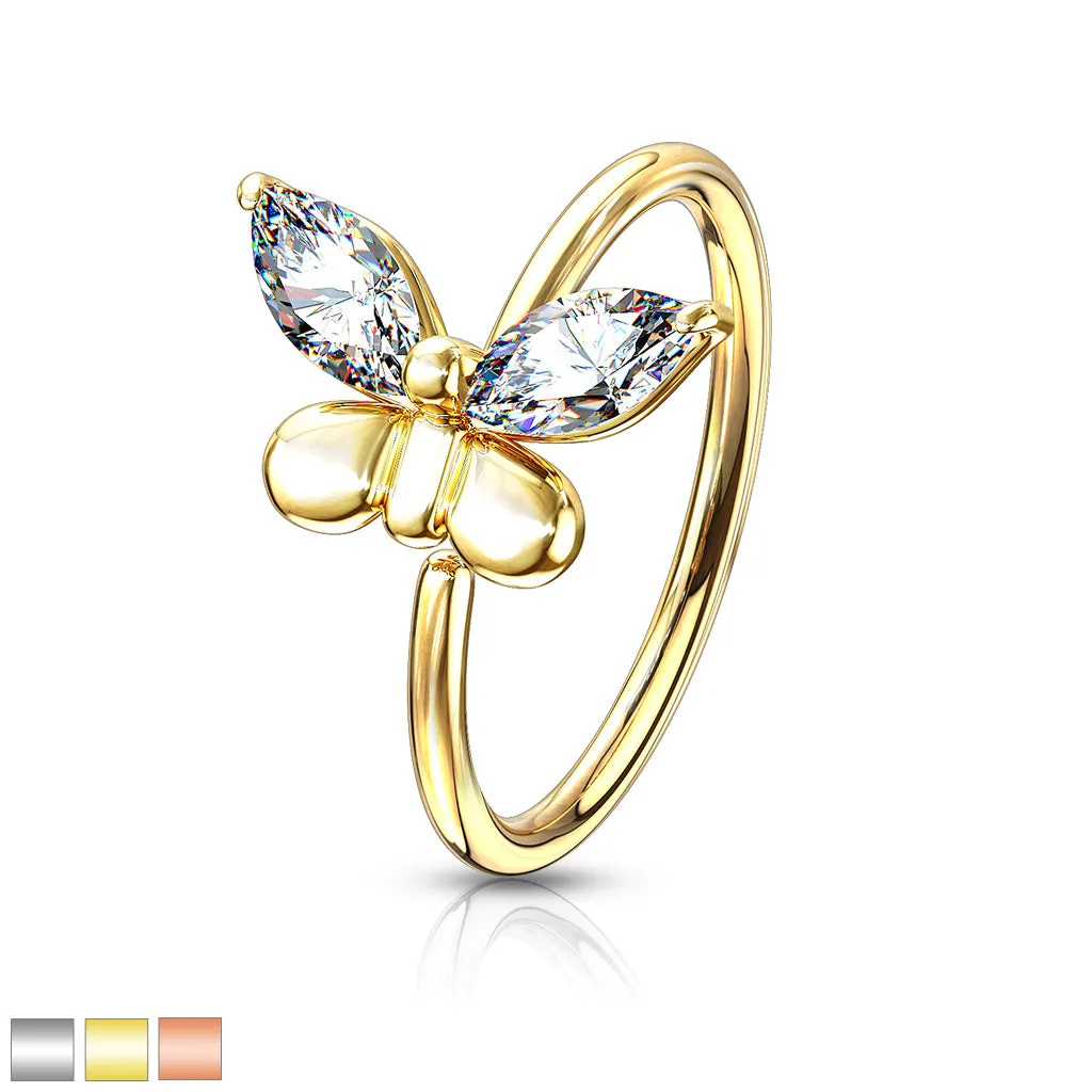 20 Gauge CZ Butterfly Bendable Nose or Cartilage Hoop
