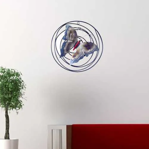 22" X 3" X 23" Metallic Multi Color Metal Large Butterfly On Iron Circles Wall Dcor