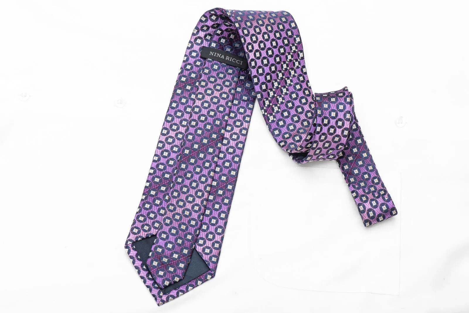 Geometric Circles On Purple Rhinestone Silk Necktie